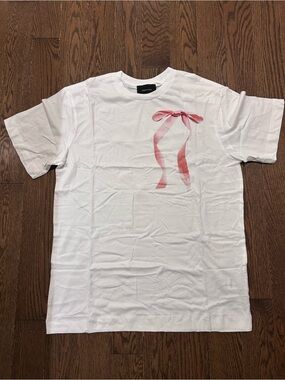 Simone Rocha White Tee with Pink Ribbon Motif